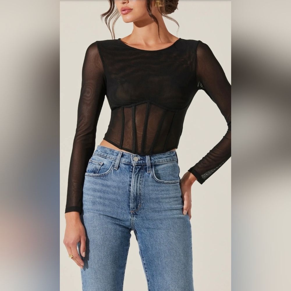 Astr Black Sheer Long Sleeve Blouse Size Medium New Without Tags